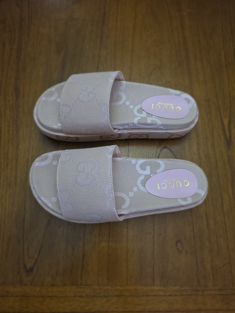 Denim light pink GG canvas platform slide sandals (NEW) - Picture 3 of 8